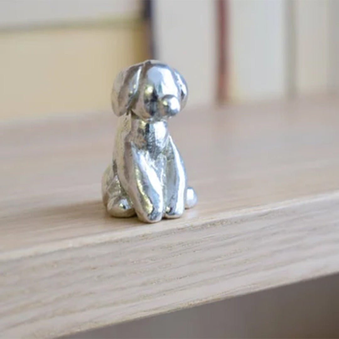 Dog Statue Metal Silver Glossy Table Decoration Living Room Bookshelf Minimalist Interior Accessory Ornament | Thomler