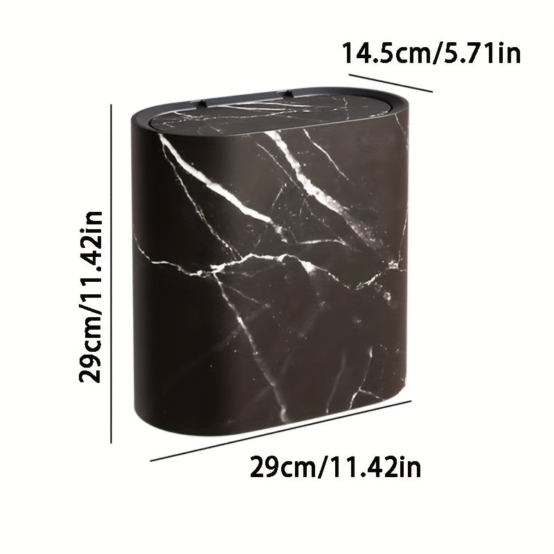 Waste Basket with Hinged Lid for Small Spaces – Oval Desktop Garbage Can for Bathroom, Bedroom, Office & Vanity | Thomler