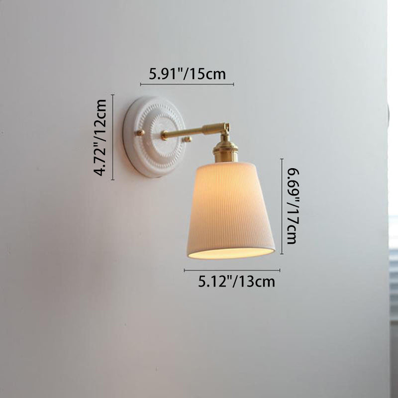 Handcrafted Porcelain Shade Brass Wall Light Fixture Single Bulb Hardwired Sconce for Bedroom Hallway Entryway Vintage Home Decor | Thomler