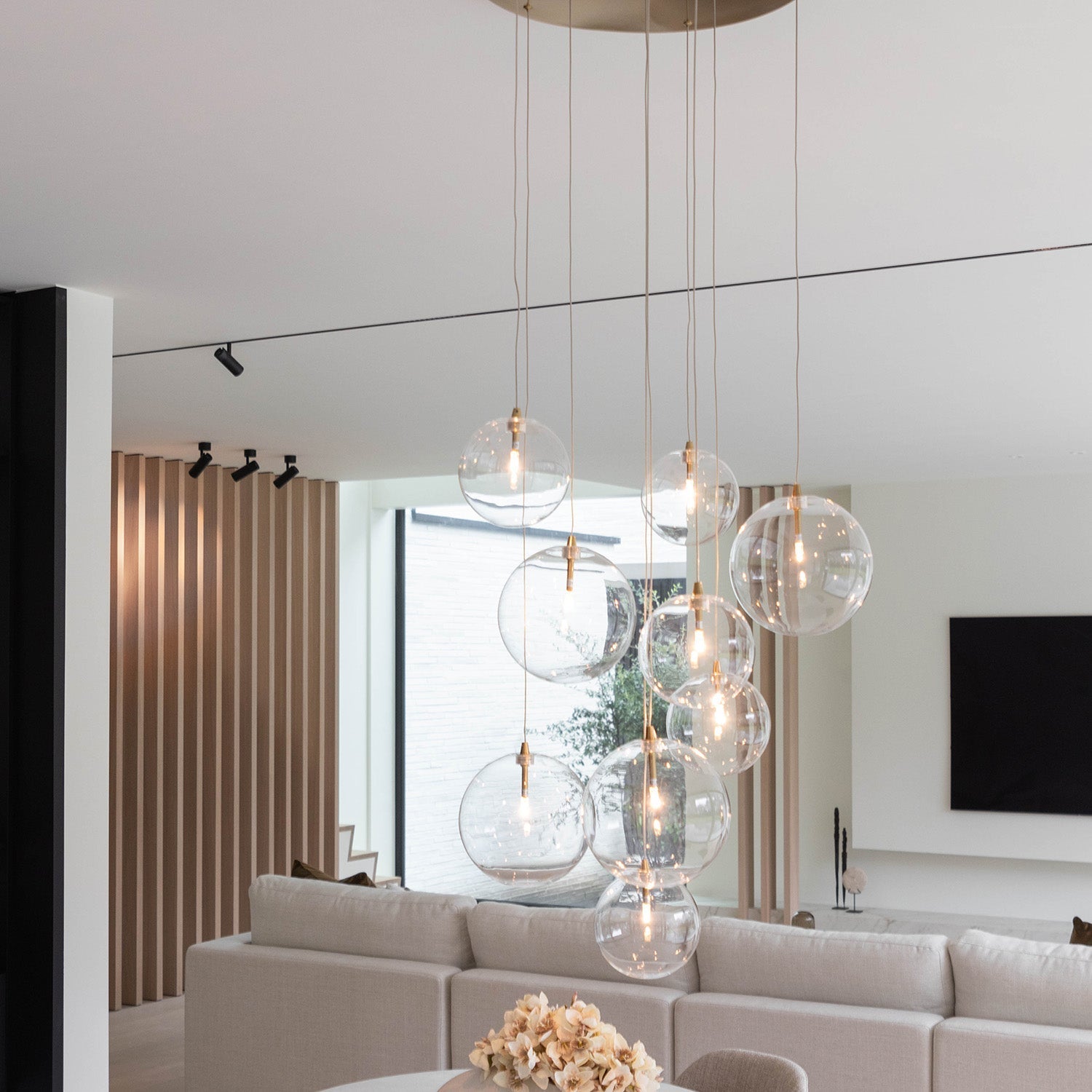 Pendant Light Glass Sphere Cluster 50.0 cm Antique Brass Dining Room Adjustable Hanging Ceiling Lamp | Thomler