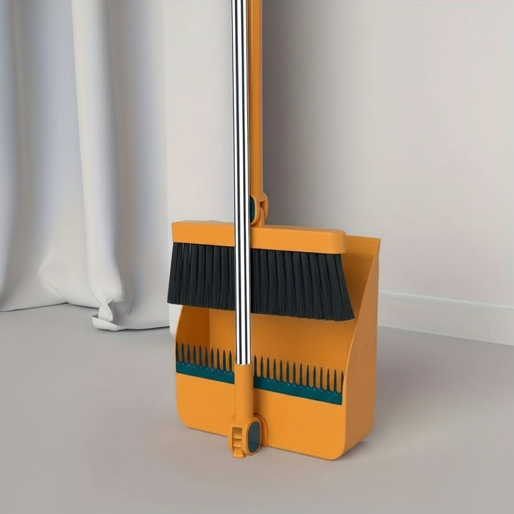 Upright Sweep & Scoop Set with Extended Handle for Floors & Tile – Standup Design, Pet Hair Pickup, Space-Saving Storage | Thomler