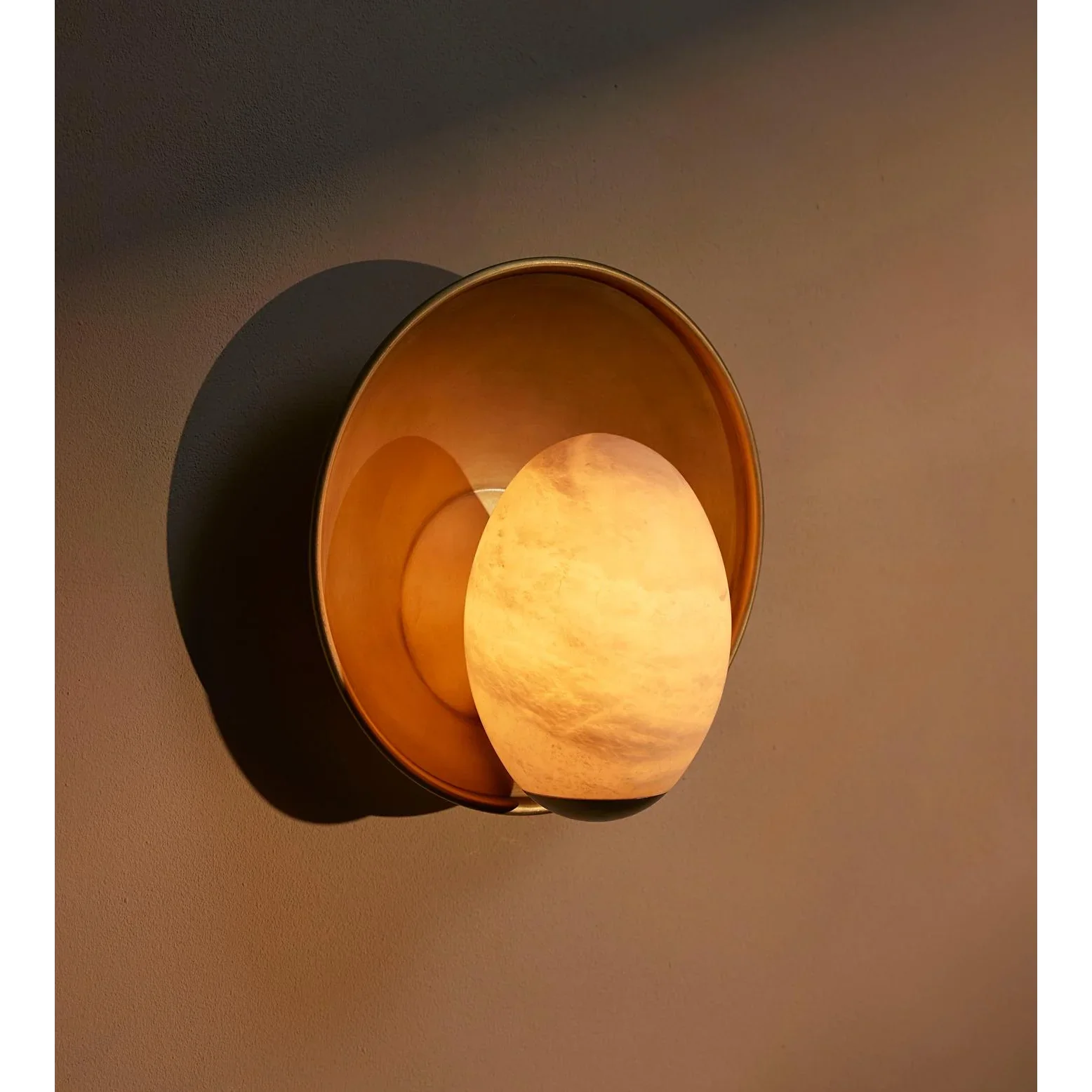 Wall Lamp Alabaster 14.6 in Brass Plate Warm White Bedroom Hallway Stone Sconce Ambient Lighting Fixture | Thomler
