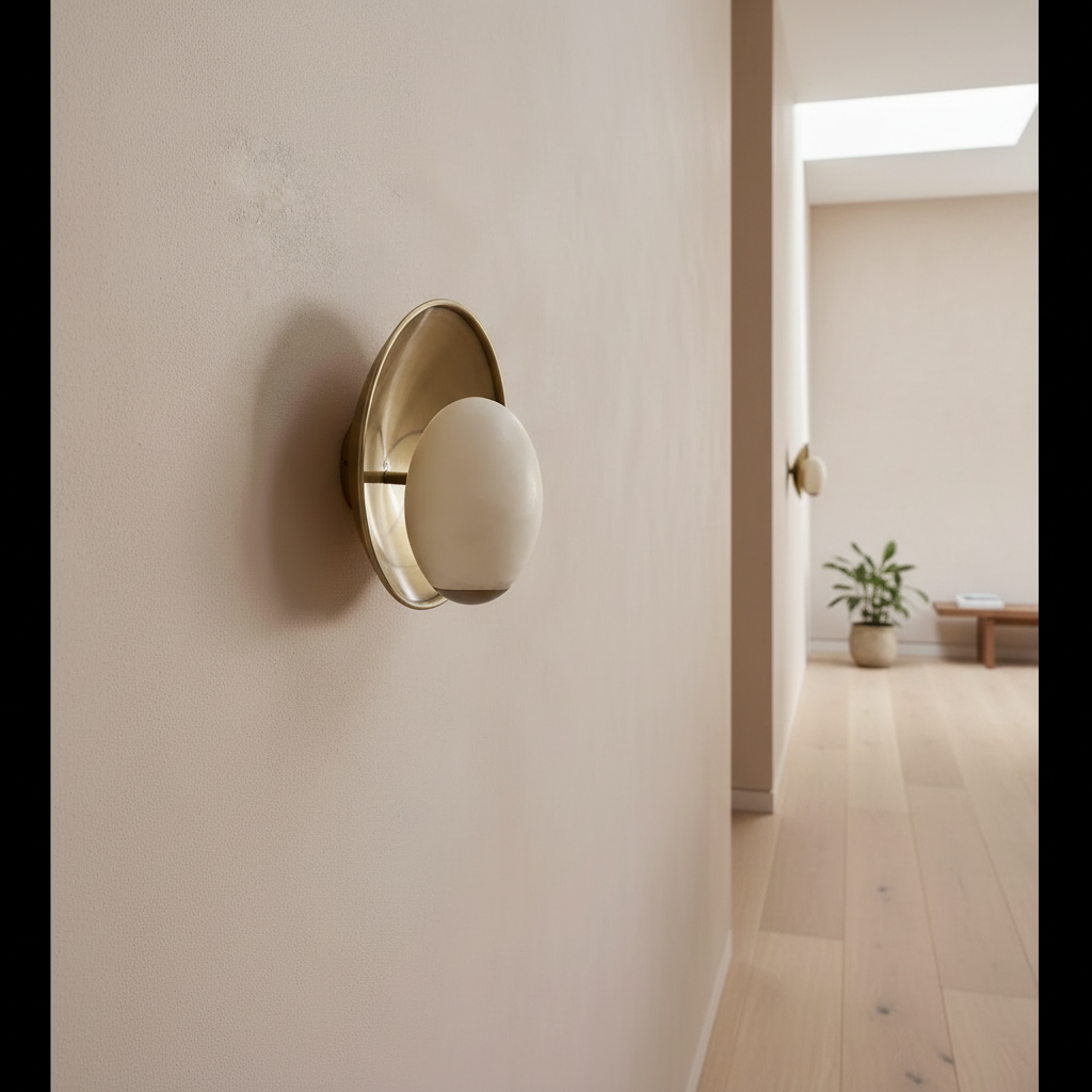 Wall Lamp Alabaster 14.6 in Brass Plate Warm White Bedroom Hallway Stone Sconce Ambient Lighting Fixture | Thomler