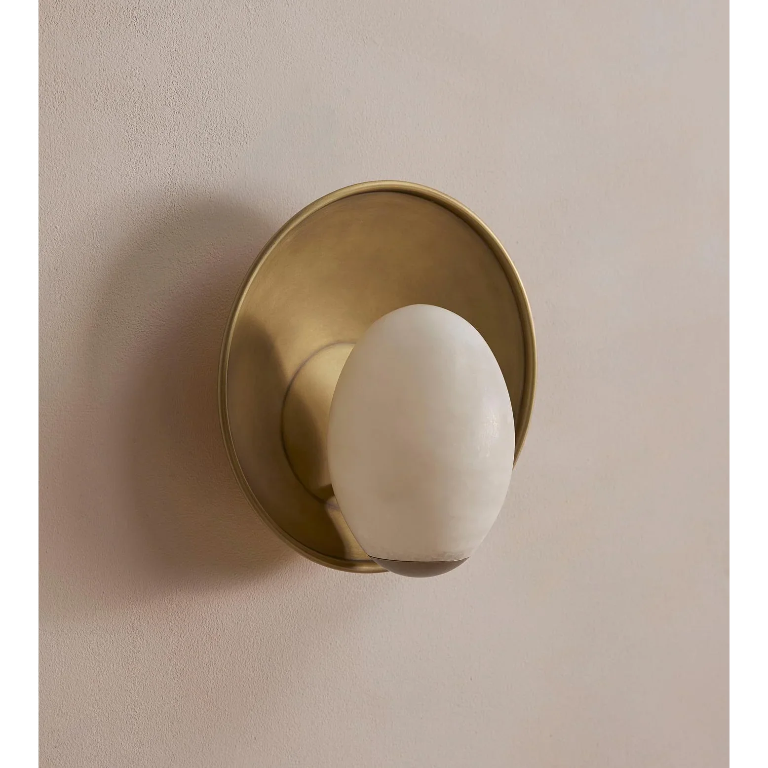 Wall Lamp Alabaster 14.6 in Brass Plate Warm White Bedroom Hallway Stone Sconce Ambient Lighting Fixture | Thomler