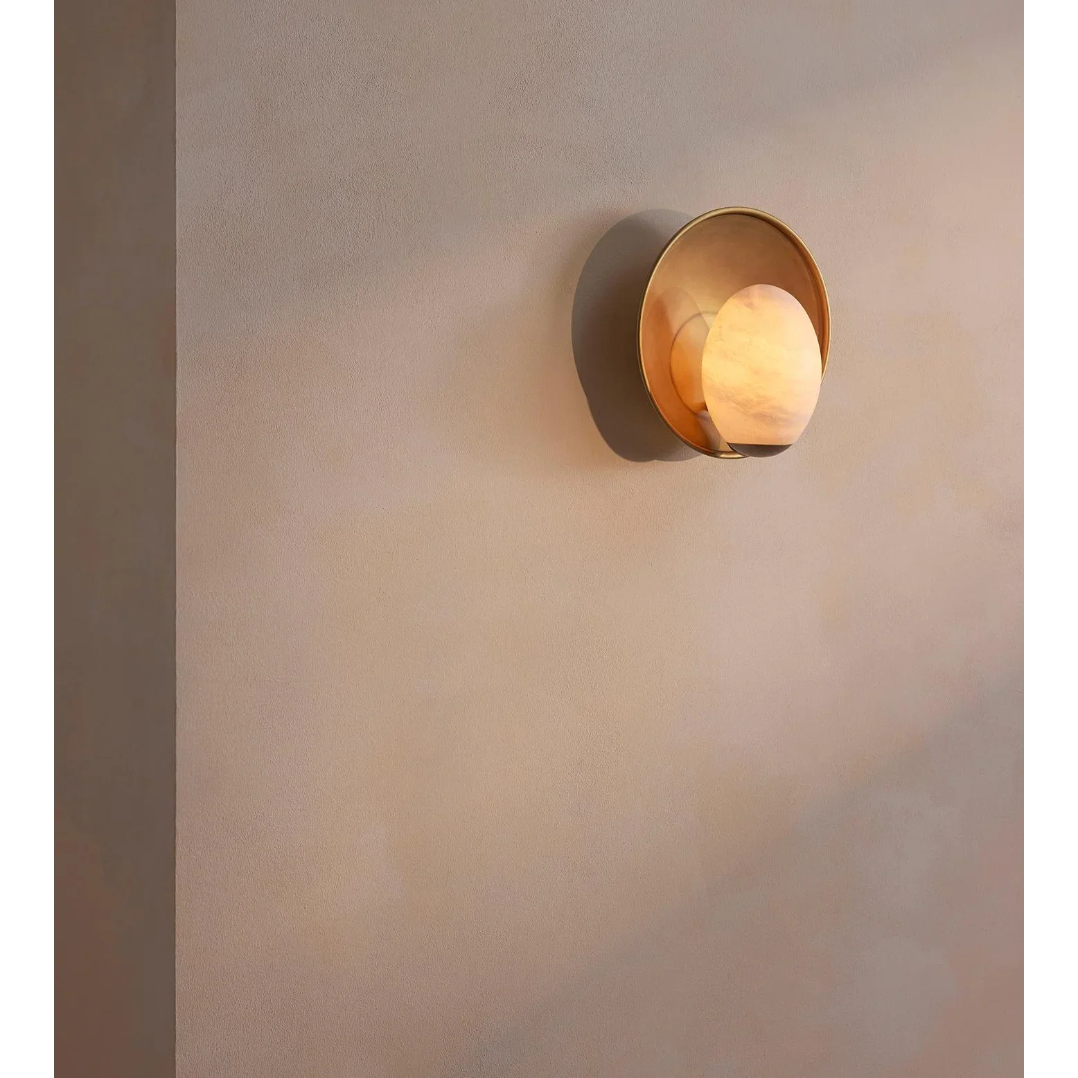 Wall Lamp Alabaster 14.6 in Brass Plate Warm White Bedroom Hallway Stone Sconce Ambient Lighting Fixture | Thomler