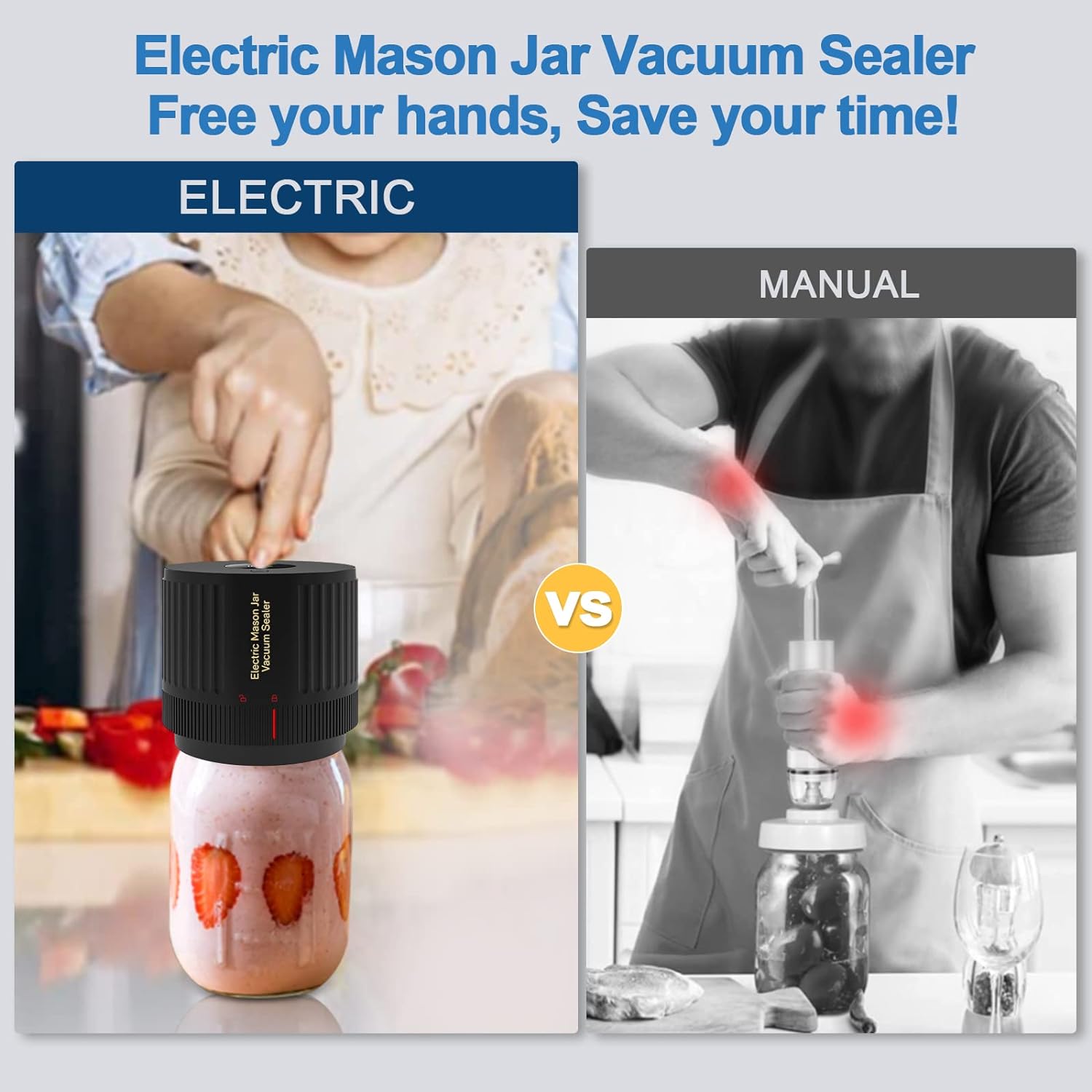 Handheld Vacuum Sealer for Mason Jars – Wide & Regular Mouth Jar Sealer for Dry Goods, Herbs & Pantry Organization – One-Touch Food Storage | Thomler
