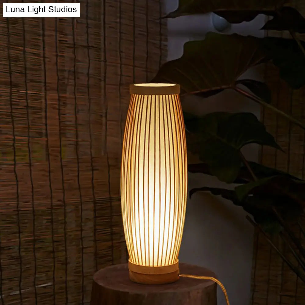 Oriental Woven Shade Accent Lamp with Natural Finish for Bedroom, Living Room & Home Decor | Thomler
