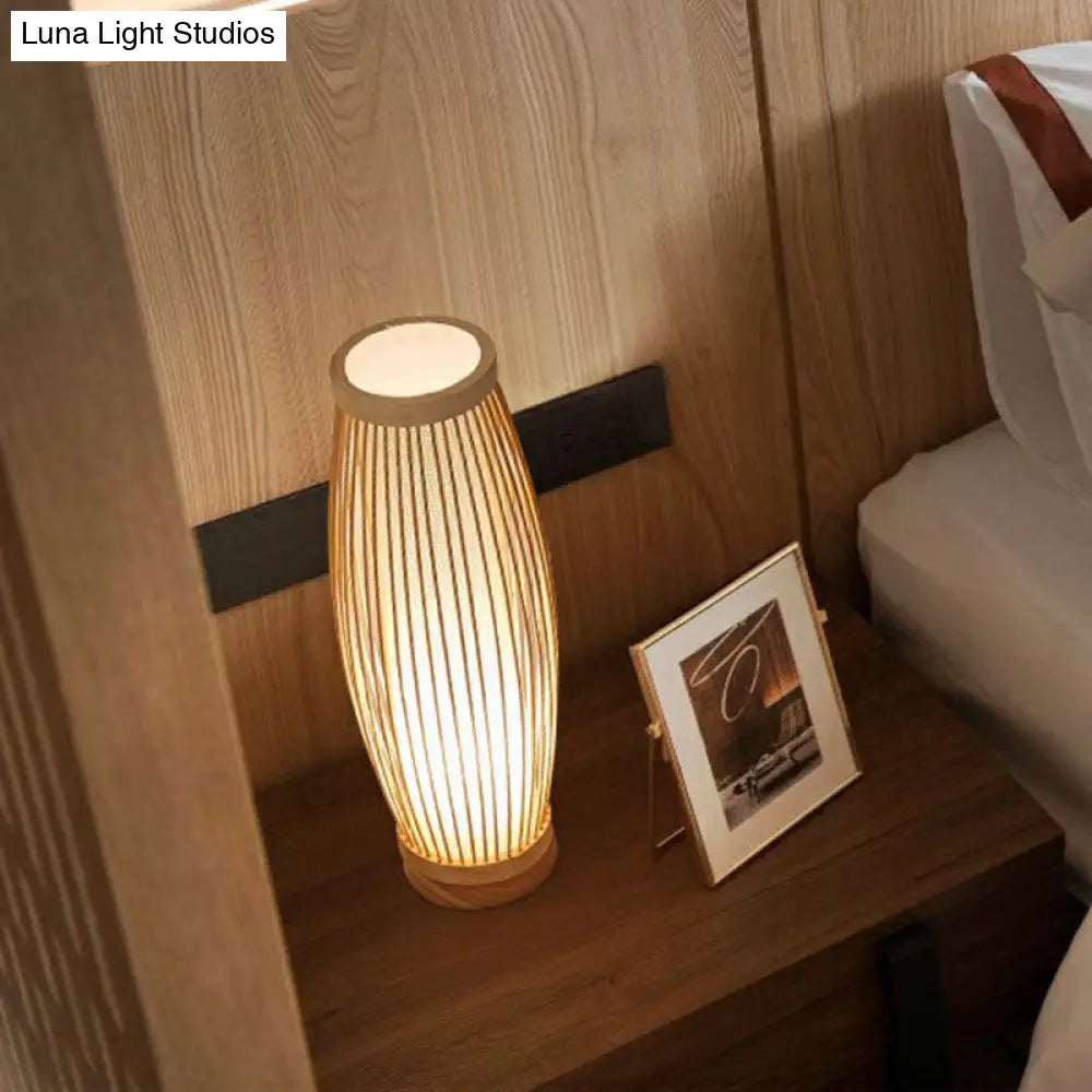 Oriental Woven Shade Accent Lamp with Natural Finish for Bedroom, Living Room & Home Decor | Thomler