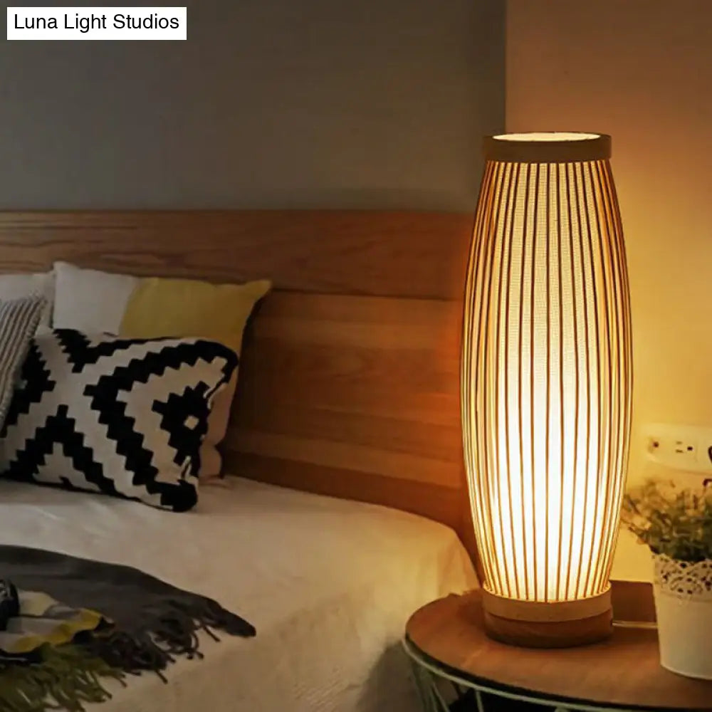 Oriental Woven Shade Accent Lamp with Natural Finish for Bedroom, Living Room & Home Decor | Thomler