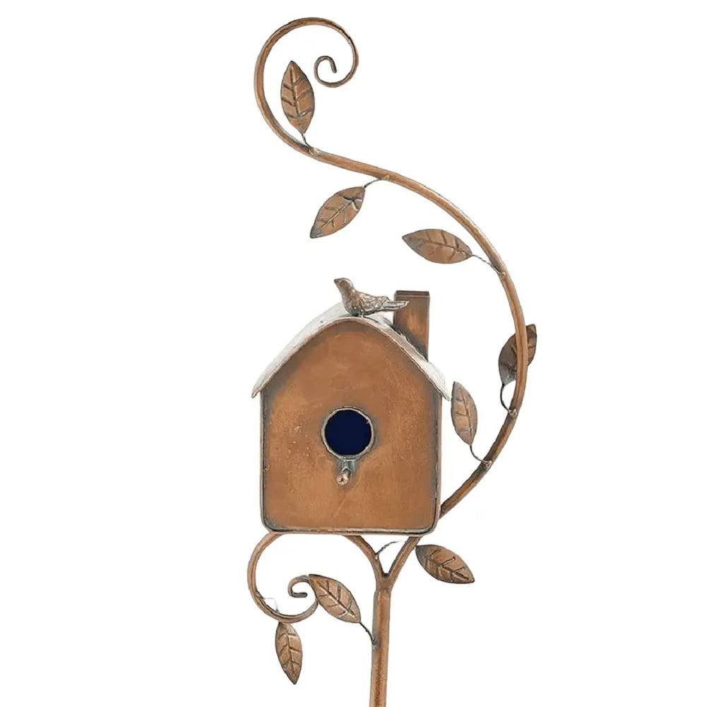 Metal Post-Mounted Bird Nesting House for Backyard Wildlife Habitat | Decorative Freestanding Garden Stake Feeder Station for Songbirds | Thomler