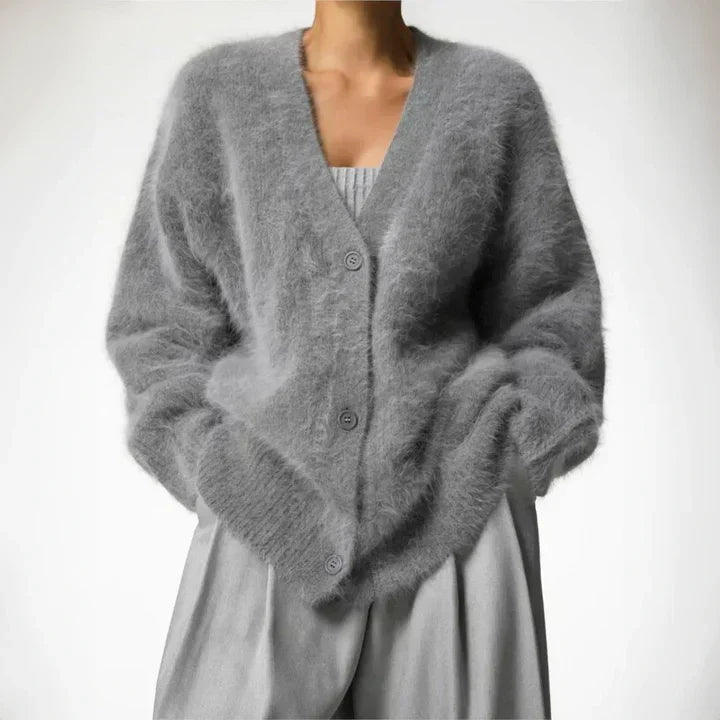 Cloud-Soft Button-Up Knit Sweater with Deep V-Neck & Slouchy Sleeves – Women's Relaxed Oversized Cardigan for Layering | Thomler