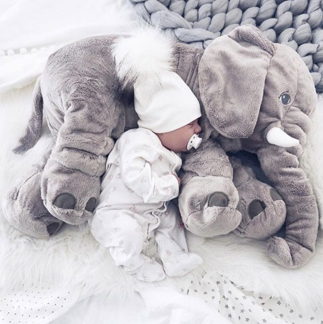 Jumbo Plush Elephant Pillow Buddy for Babies & Toddlers - Soft Cuddle Toy & Nursery Cushion in Gray, Blue, Pink, Yellow, Purple - Machine | Thomler