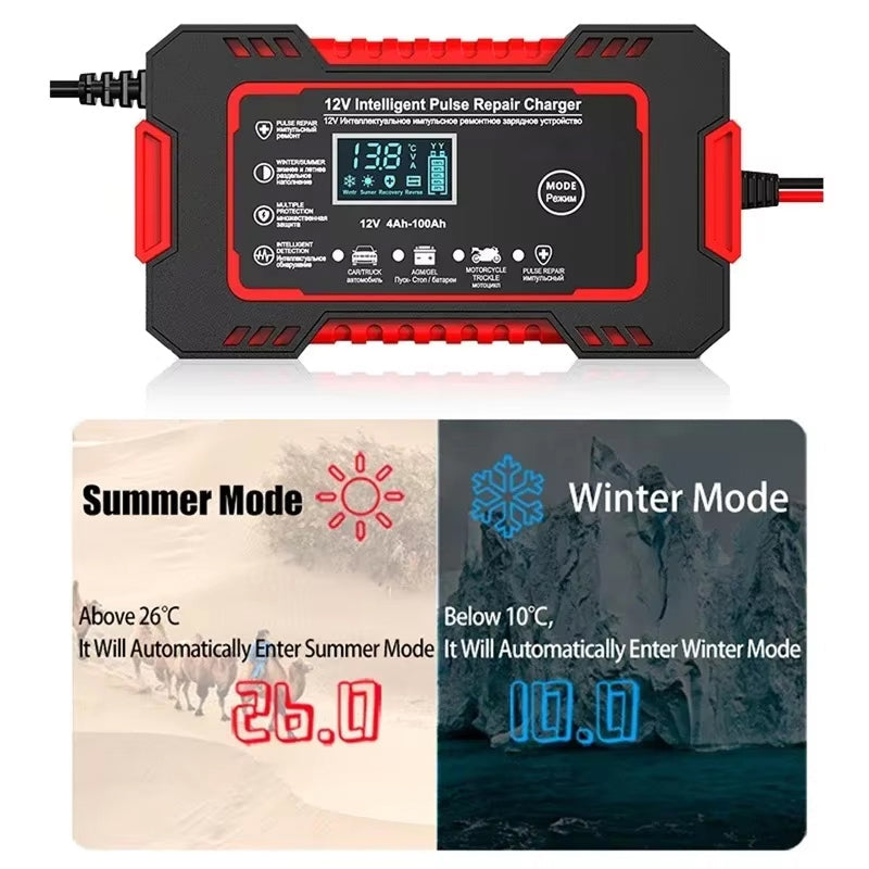 12V Smart Automatic Battery Charger with Pulse Repair & Winter Mode for Cars & Motorcycles | Thomler