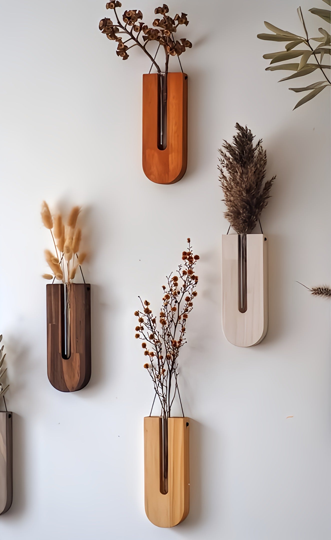 Wall Planter Pine Wood Set Of 7 Vertical Indoor Plant Holders For Dried Flowers And Succulents | Thomler