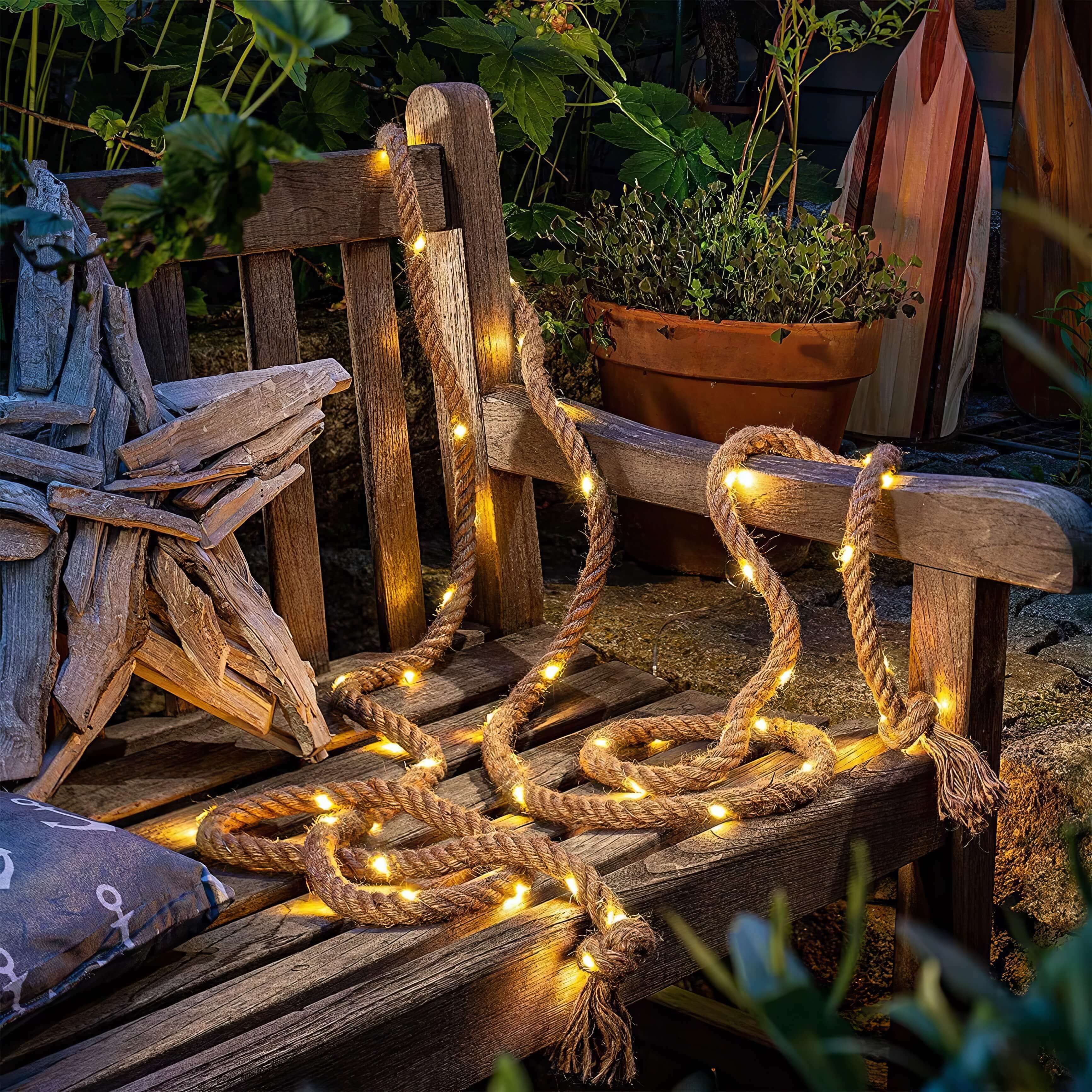 Rustic Hemp Rope LED String Lights Warm White Battery Powered Decorative Lighting for Living Room Bedroom Patio Garden Party Wedding | Thomler