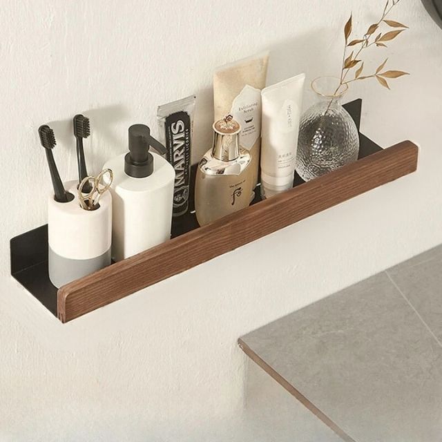 Bathroom Wall Shelf Solid Wood 50.0 cm Rustic Bathroom Storage Floating Toilet Organiser Drill Free Scandinavian Wall Rack | Thomler