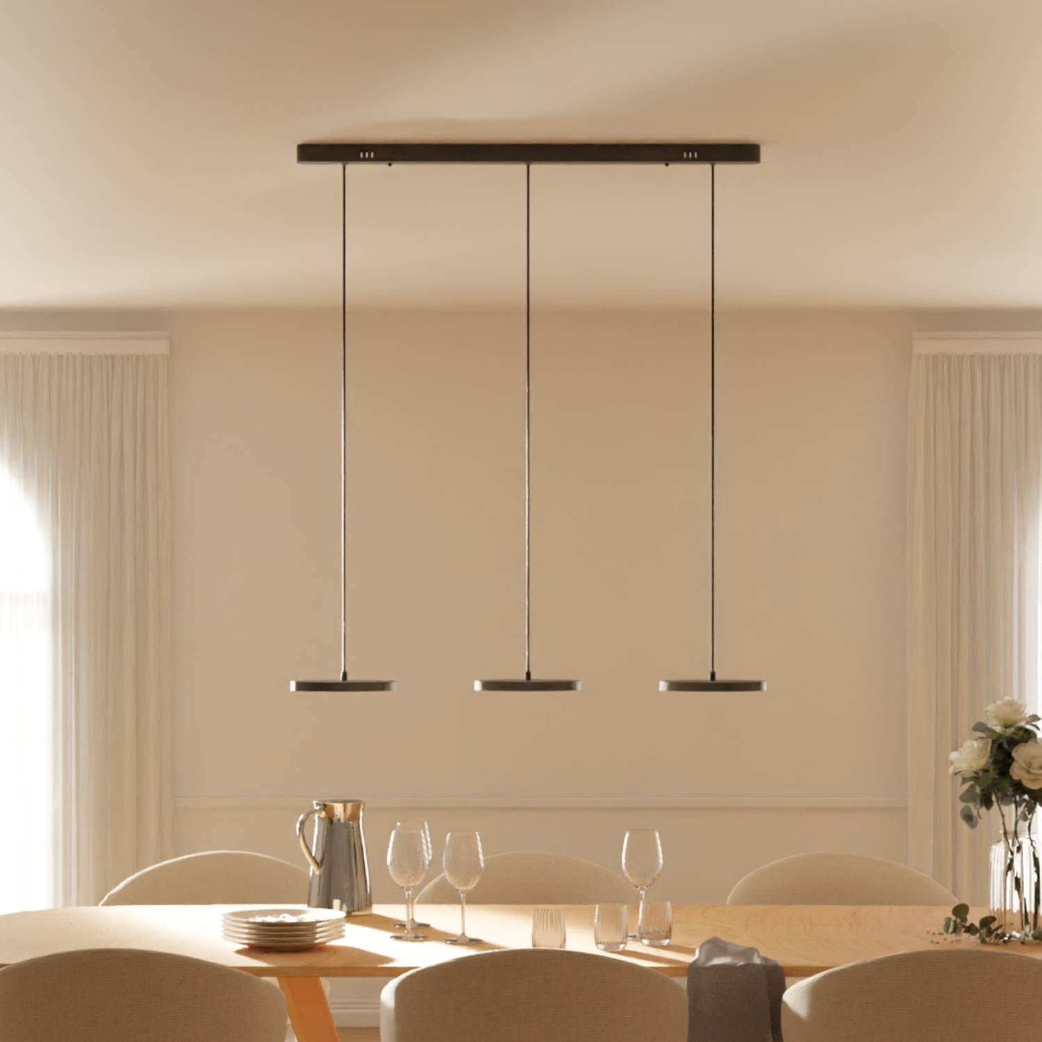 Pendant Light Aluminium LED 23.0 cm Black Dining Table Kitchen Island Dimmable Hanging Ceiling Lamp Japandi Scandinavian | Thomler