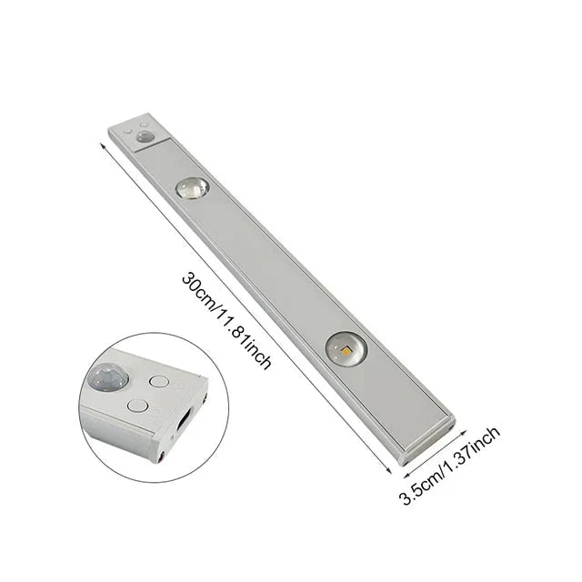 Rechargeable Motion-Sensor LED Under Cabinet Light Bar – 12 in, Dimmable, 3 Color Temps – Wireless Closet & Kitchen Lighting | Thomler