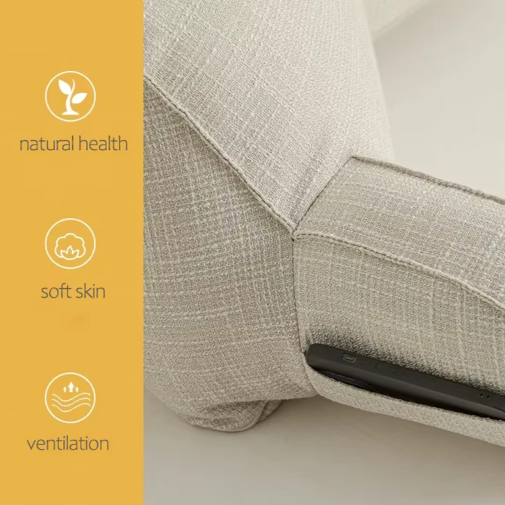 Adjustable Backrest Cushion with Movable Headrest & Side Pocket for Bed or Couch | Thomler