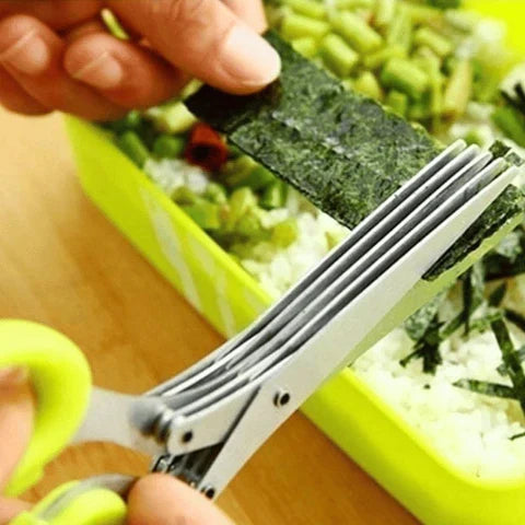 Multi-Blade Herb Shears Stainless Steel with Cleaning Comb for Lettuce Basil Parsley Chives | Kitchen Tool Food Prep Gadget Veggie Chopper | Thomler