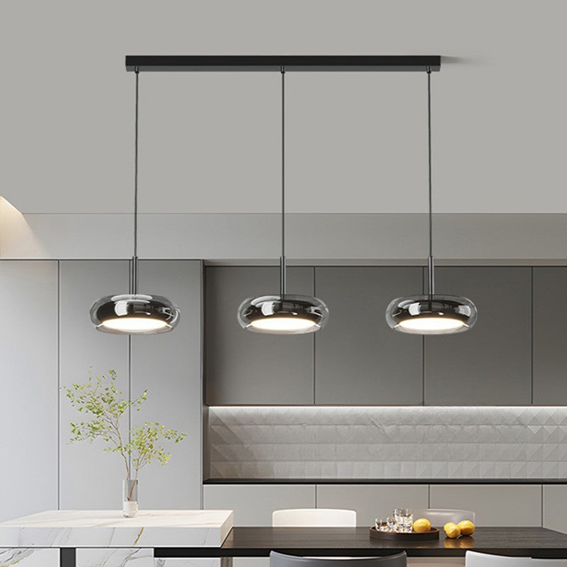 Pendant Light Glass Metal 20.0 cm Adjustable Kitchen Island Dining Table LED Hanging Lamp | Modern Minimalist Three-Light Ceiling Fixture | Thomler