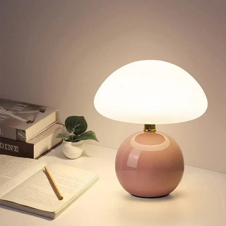 Ceramic Mushroom Table Lamp with 3-Color LED Light for Bedroom, Living Room & Nursery Decor | Thomler