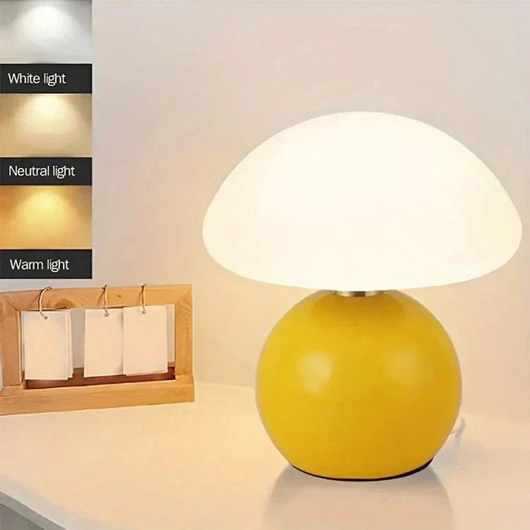 Ceramic Mushroom Table Lamp with 3-Color LED Light for Bedroom, Living Room & Nursery Decor | Thomler