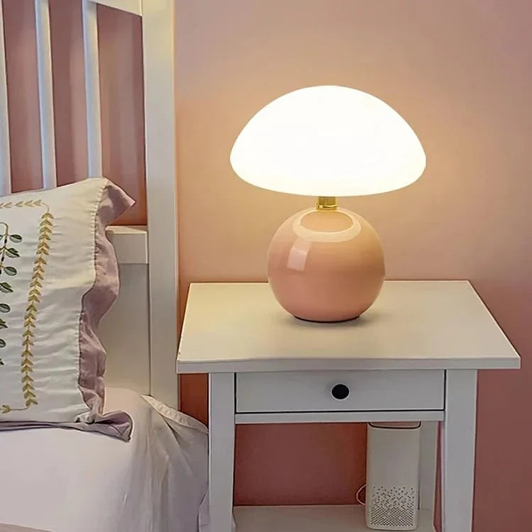 Ceramic Mushroom Table Lamp with 3-Color LED Light for Bedroom, Living Room & Nursery Decor | Thomler