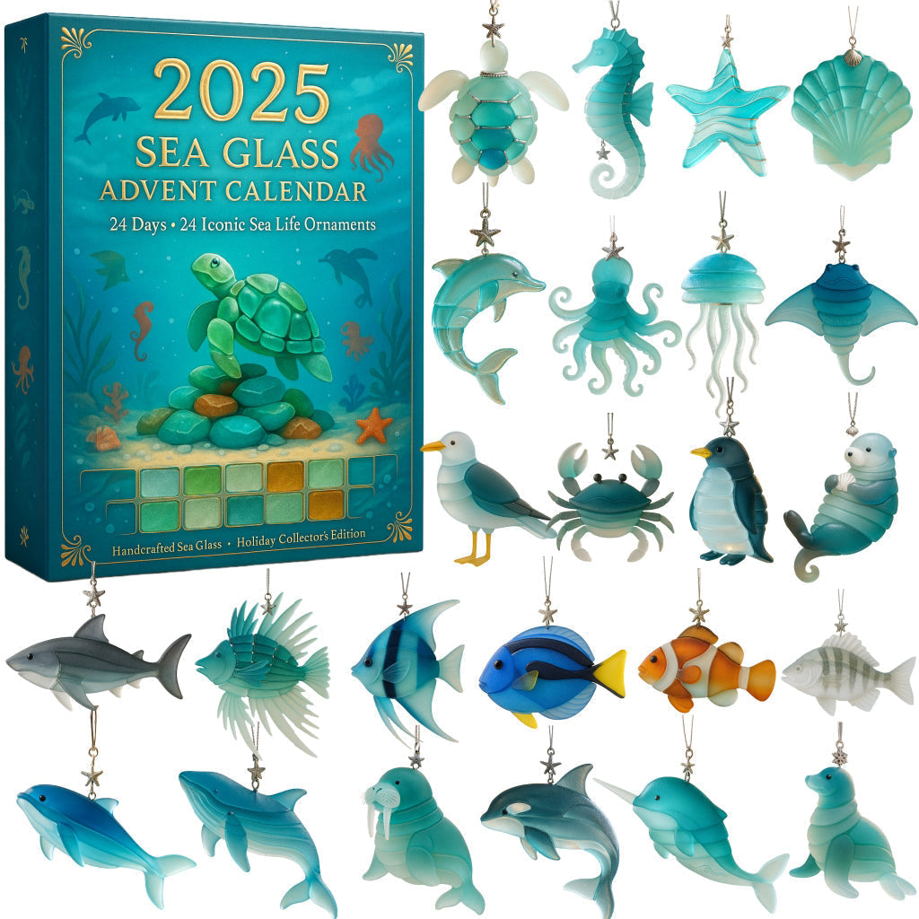 Sea Glass Advent Calendar 2025 – 24 Ocean-Themed Ornaments for Christmas Tree & Home | Thomler