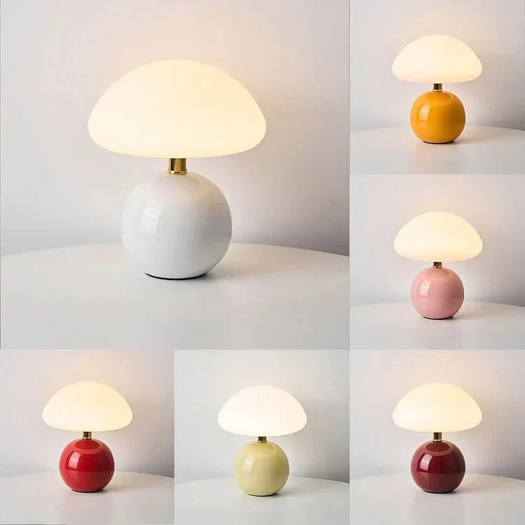 Ceramic Mushroom Table Lamp with 3-Color LED Light for Bedroom, Living Room & Nursery Decor | Thomler