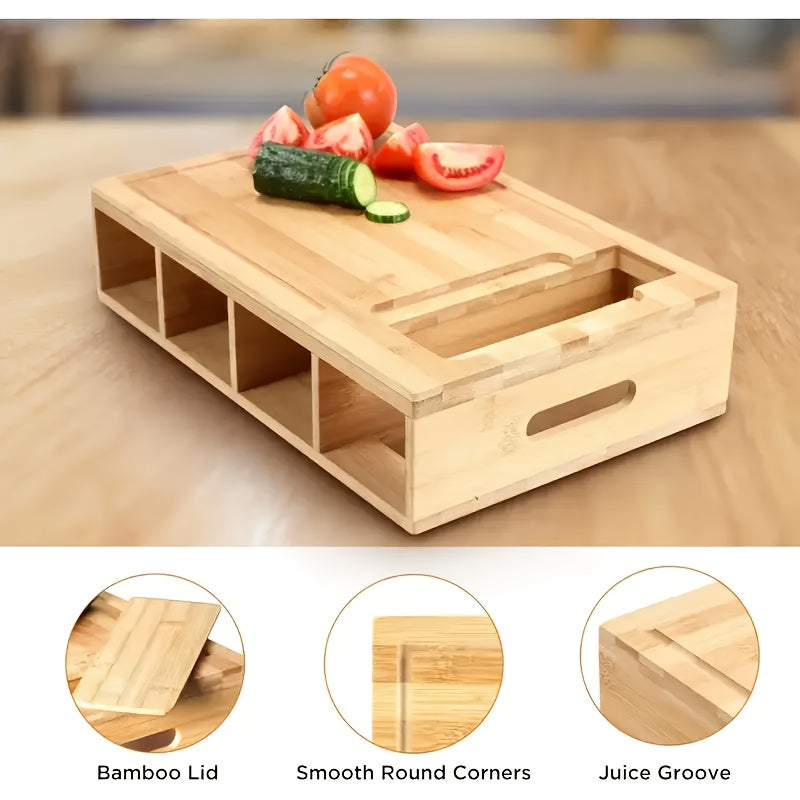Bamboo Chopping Board with Slide-Out Prep Trays & 4-Piece Grater Set – All-in-One Food Prep Station for Home Kitchens | Thomler