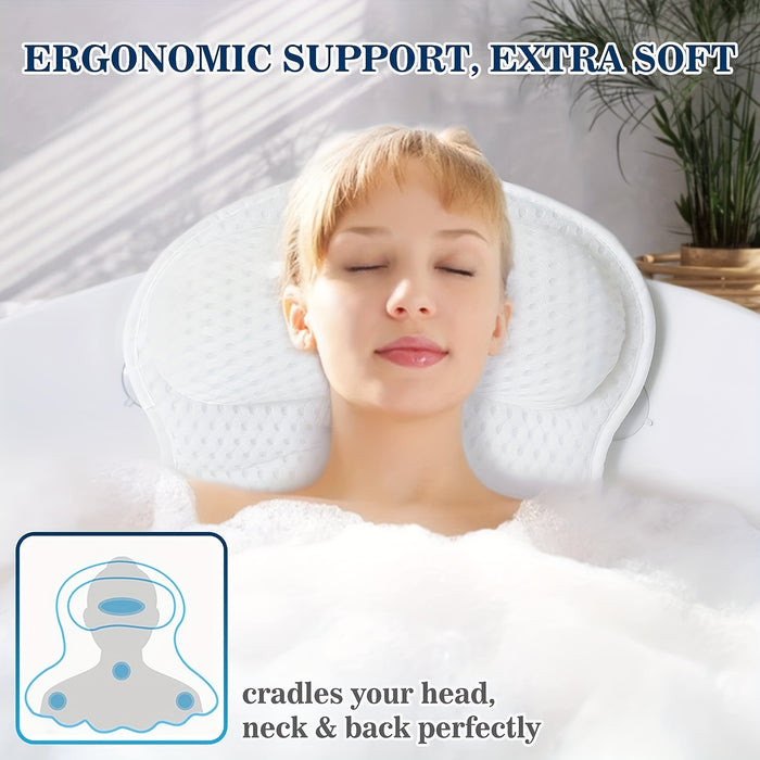 Spa Bath Pillow with Neck and Back Support – 4D Air Mesh Cushion with Suction Cups for Bathtub Relaxation | Thomler