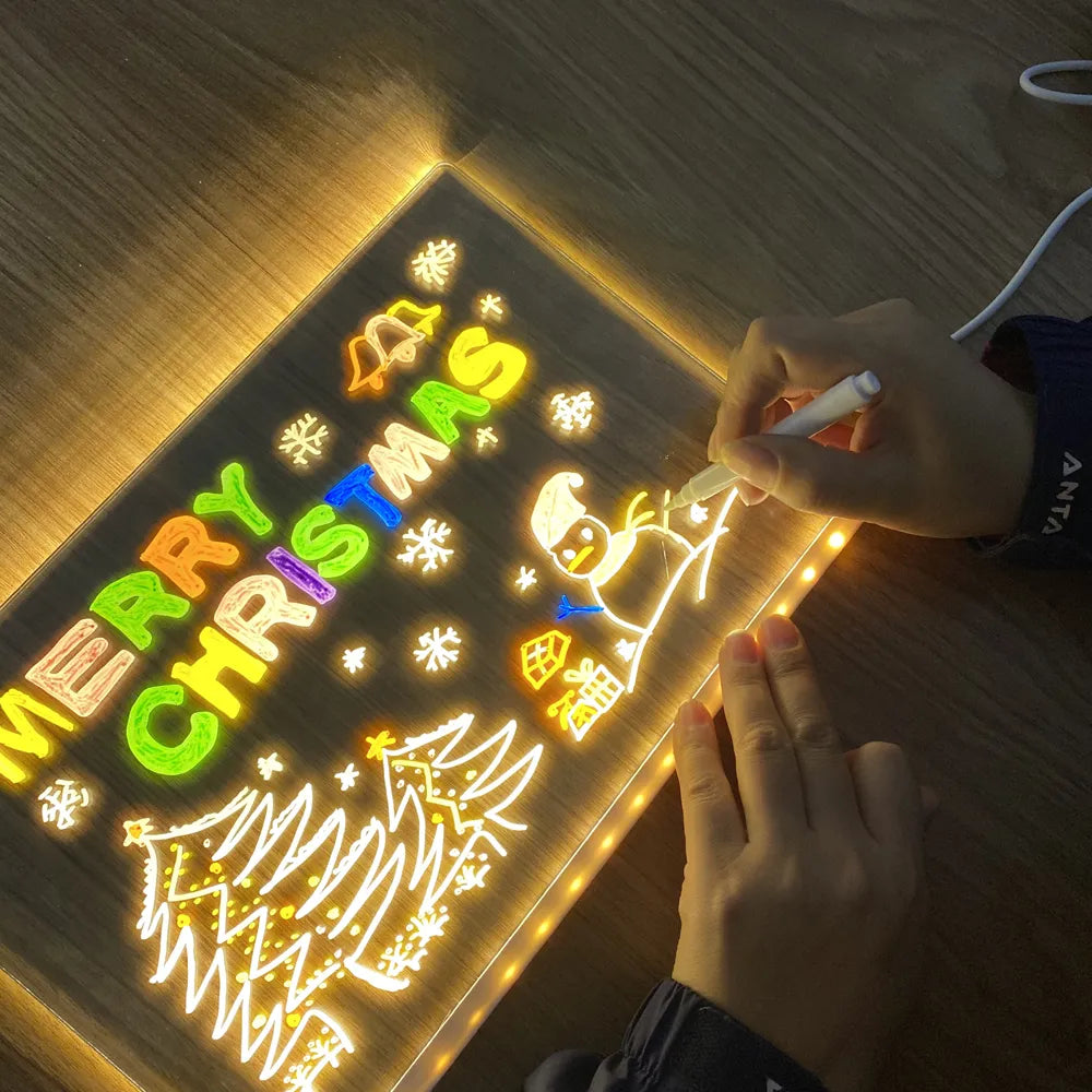 Illuminated Erasable Message Board with Neon Markers for Kids Drawing Art Notes Reminders Light Up Reusable Writing Tablet Home Office | Thomler