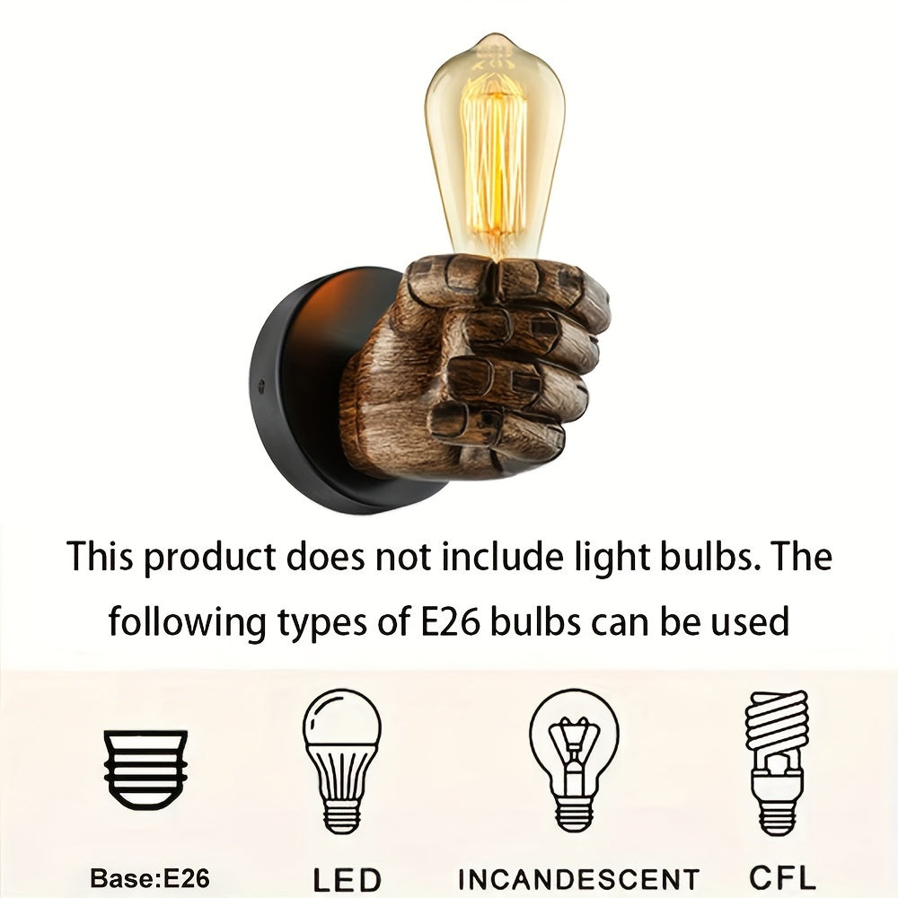 Sculptural Fist Wall Sconce – Resin Hand-Shaped Fixture with E26 Socket for Bedroom, Hallway, Restaurant – Industrial Décor Statement Piece | Thomler