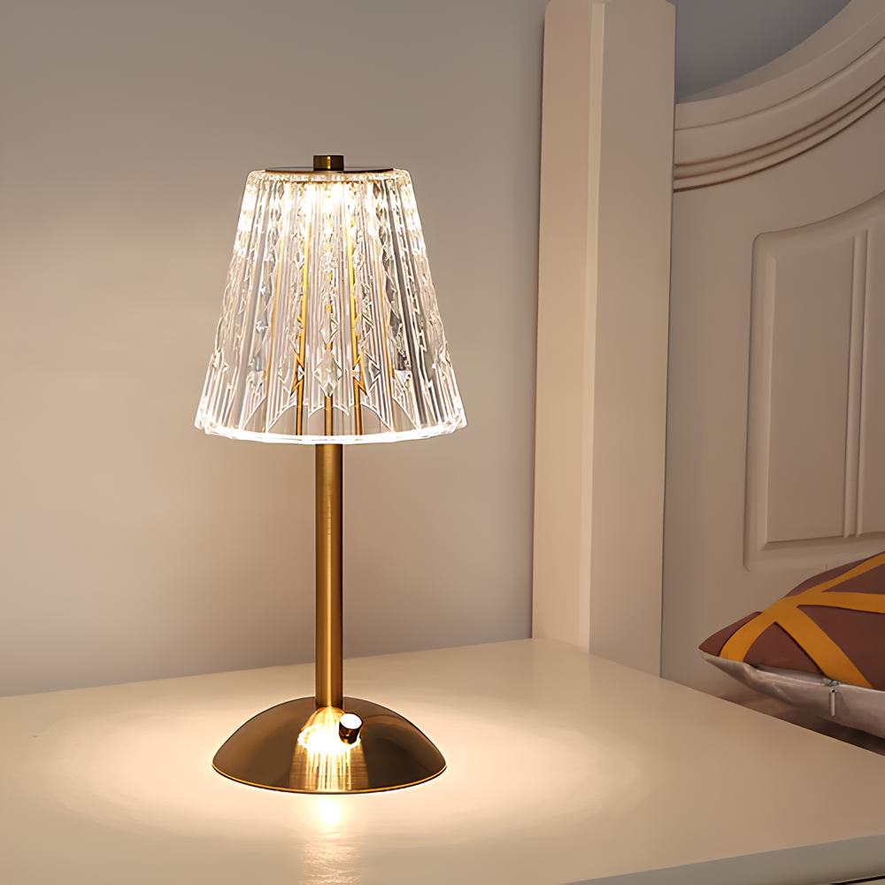Cordless Crystal Table Lamp with Touch Dimming Control – Rechargeable LED Bedside Light with Gold Aluminum Base for Bedroom, Living Room & | Thomler