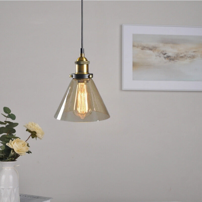 Industrial Glass Hanging Lamp Metal Frame Adjustable Drop Fixture for Kitchen Dining Living Spaces Clear Amber Smoke | Thomler
