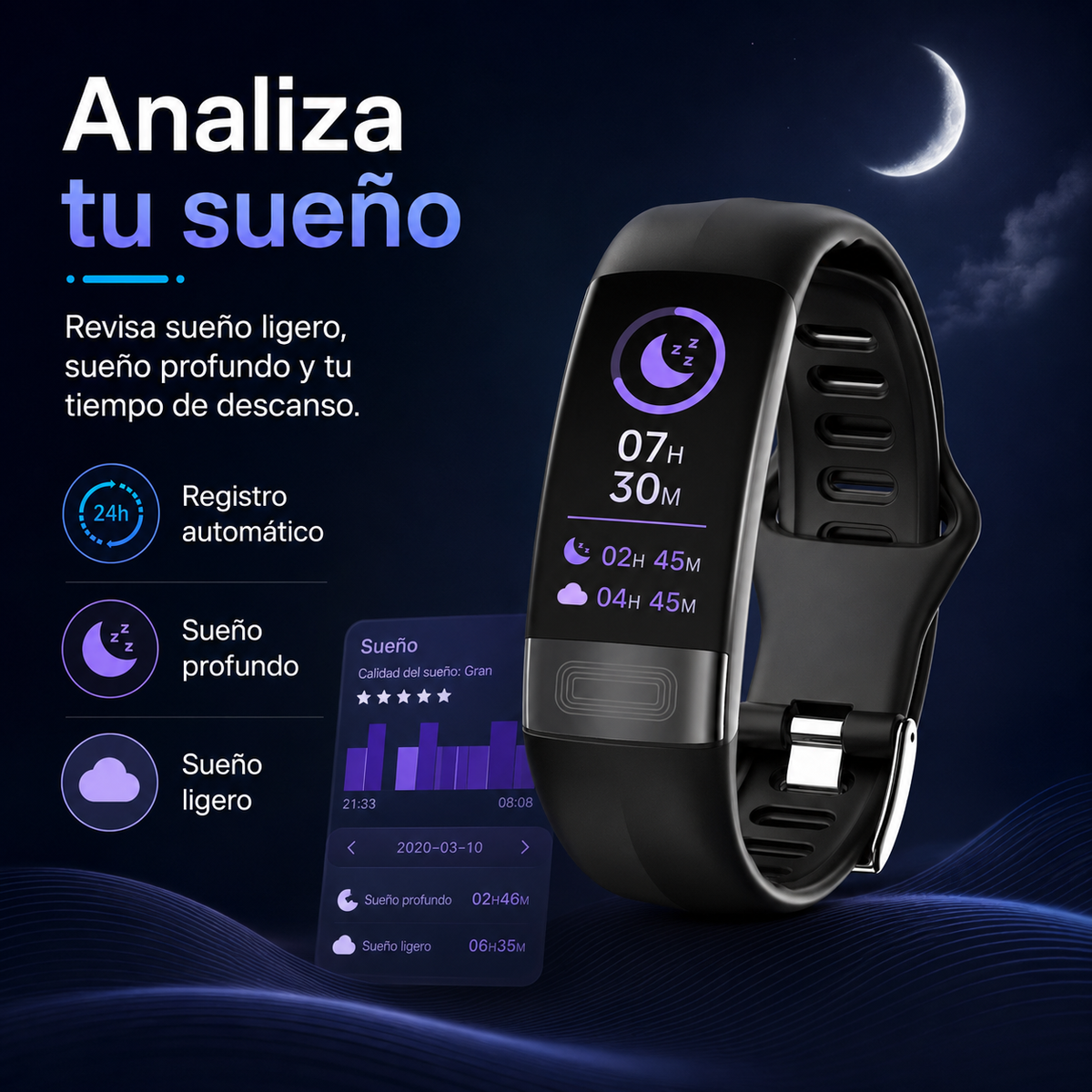 Fitness Band with ECG & Blood Oxygen Monitor – Heart Rate Variability Tracker – Sleep Stage Analysis – Waterproof Activity Watch for Daily | Thomler