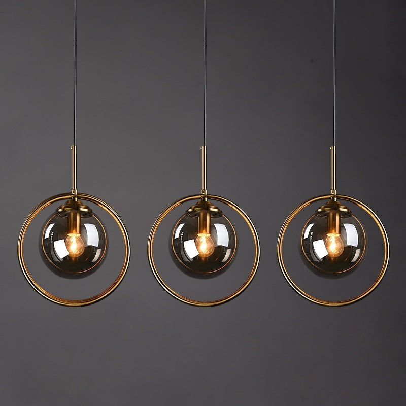 Circular Metal Frame Ceiling Drop Fixture with Translucent Orb Shade for Dining Room & Kitchen | Thomler