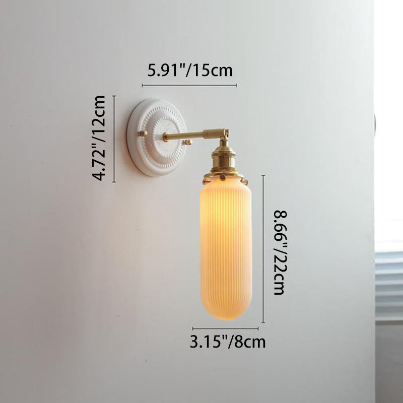 Handcrafted Porcelain Shade Brass Wall Light Fixture Single Bulb Hardwired Sconce for Bedroom Hallway Entryway Vintage Home Decor | Thomler
