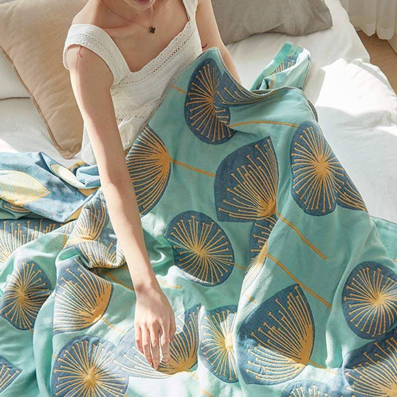 Reversible Cotton Quilt King Size Lightweight Coverlet Bedspread Dandelion Floral Print Breathable Summer Blanket for Bedroom Couch Air | Thomler