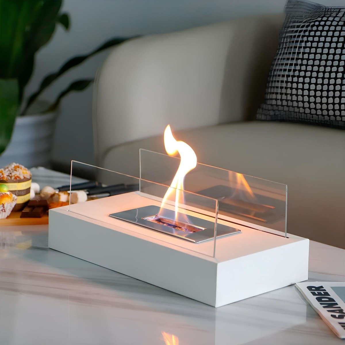 Tabletop Bioethanol Fireplace – Portable Indoor Outdoor Fire Pit with Real Flame for Dining Table Living Room Patio Decor | Thomler