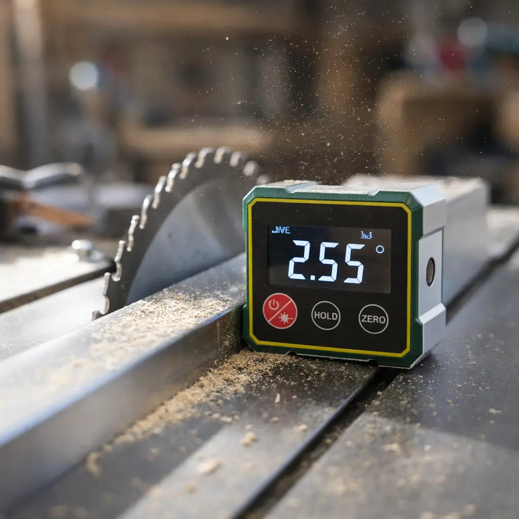 Magnetic Angle Finder with Dual Laser Level for Wall Mounting, Carpentry & DIY Projects – Digital Display, Battery Powered | Thomler