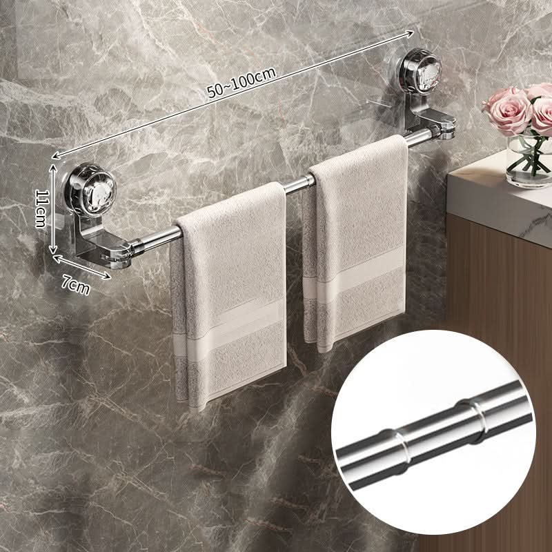 Rotating Wall-Mount Towel Bar with Suction Cup – No Drilling Needed, Adjustable Length for Small & Large Bathrooms | Thomler