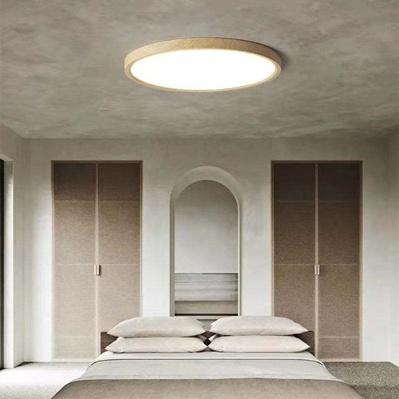 Round Wood Flush Mount Ceiling Light – Modern LED Fixture for Living Room, Bedroom & Kitchen | Thomler