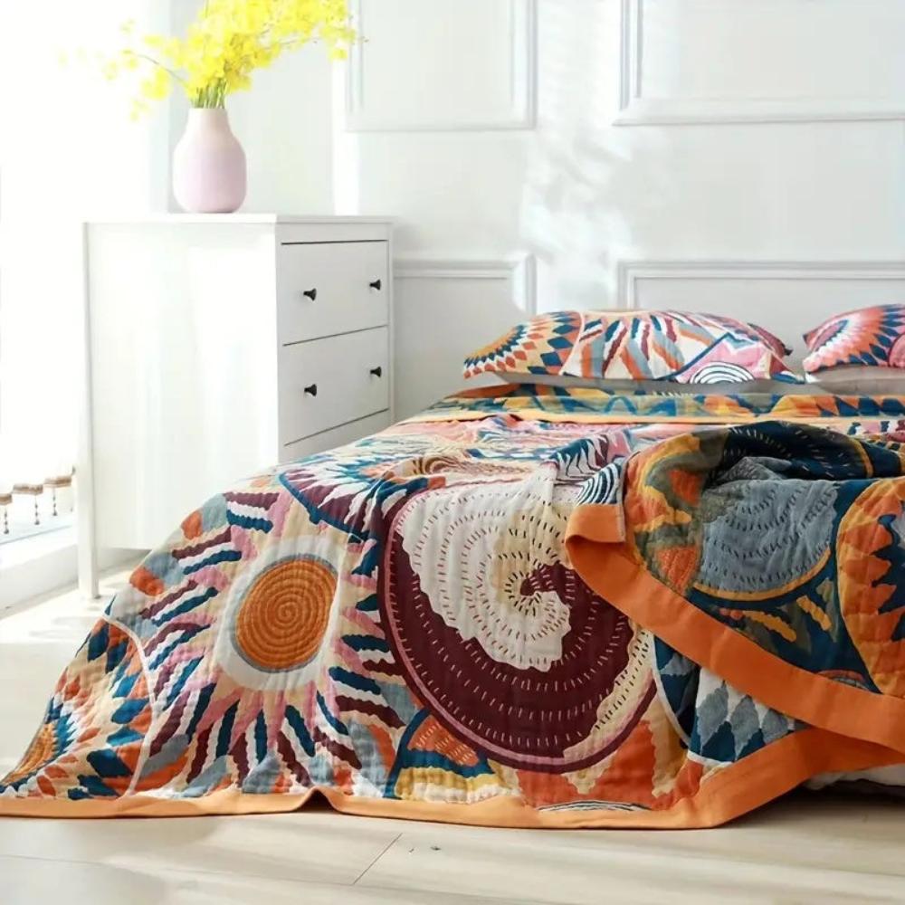 100% Cotton Throw Blanket Sunburst Pattern All-Season Lightweight Bed Sofa Couch Cover for Bedroom Living Room Travel | Thomler