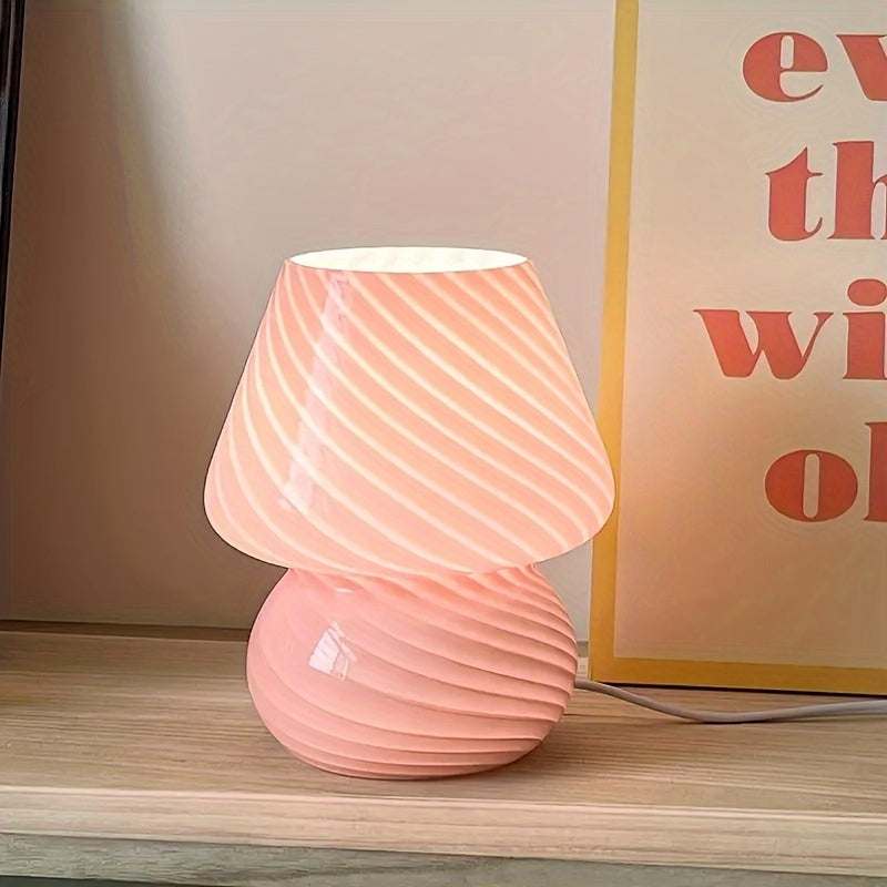 Hand-Blown Glass Mushroom Table Lamp USB Dimmable LED Bedside Light Retro Swirl Accent Lighting for Bedroom Living Room Desk | Thomler