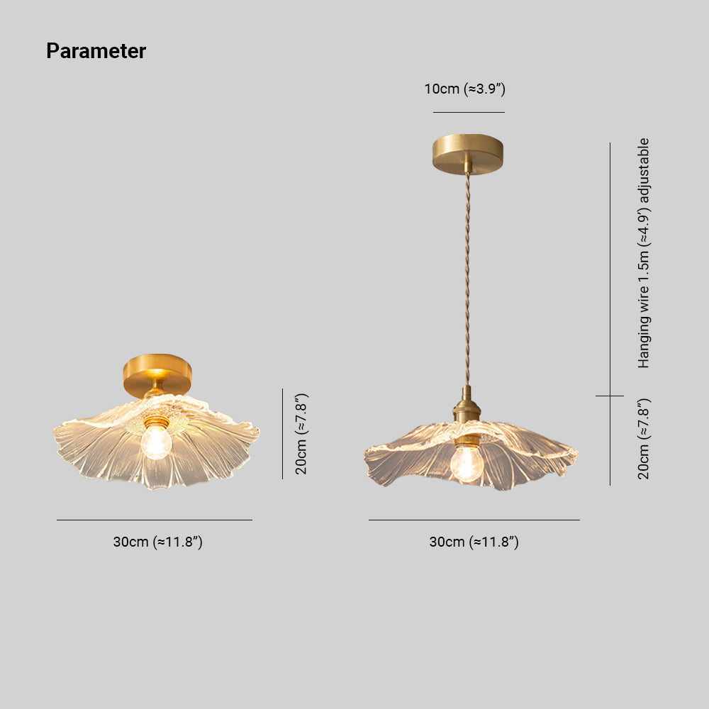 Floral Glass Pendant or Flush Mount Light – Vintage Brass Accent Fixture for Dining Room, Bedroom | Thomler
