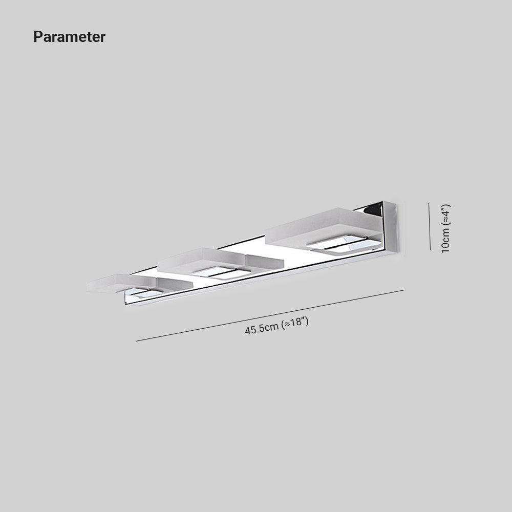 Modern Square LED Vanity Light Wall Sconce – Metal & Acrylic, Silver Finish, Rotatable Bulb for Bathroom Mirror Lighting | Thomler