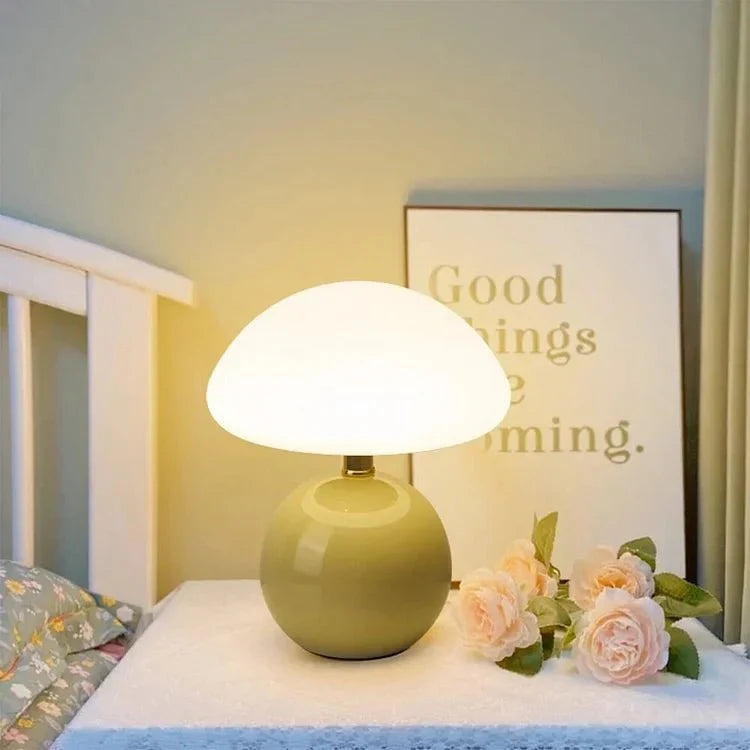 Ceramic Mushroom Table Lamp with 3-Color LED Light for Bedroom, Living Room & Nursery Decor | Thomler