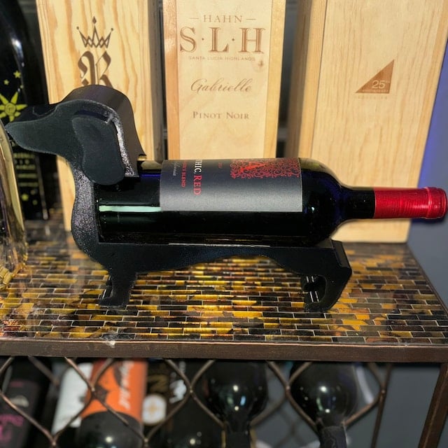 Dachshund Wine Bottle Holder | Resin Table Stand for Wine Display | Kitchen Counter Decor | Wiener Dog Figurine Holder for Red White Wine | Thomler